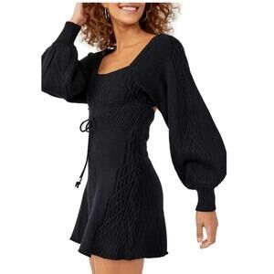 FREE PEOPLE EMMALINE LONG SLEEVE SWEATER BLACK MINI DRESS sz large